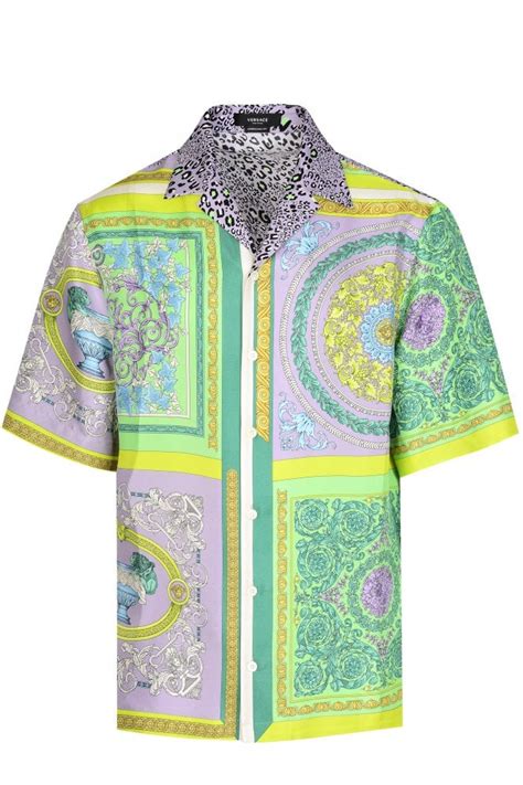 versace mixed print short sleeve silk shirt|Versace silk shirt price.